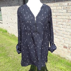 Apt. 9 black and white blouse with roll sleeves